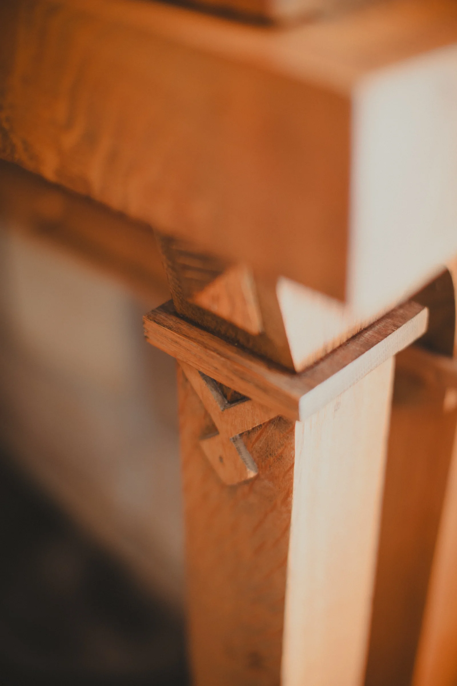 A close detail of a handcrafted wooden corner